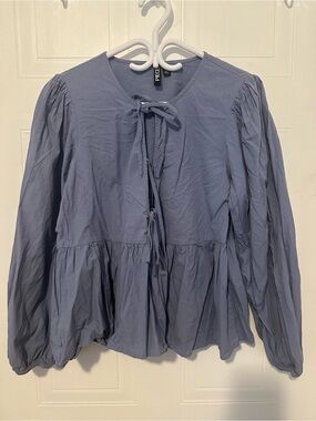 Pieces Lavender Tie-Neck Peplum Blouse